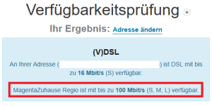 Regio ist an meiner Adresse verfügbar (Check erfolgreich)